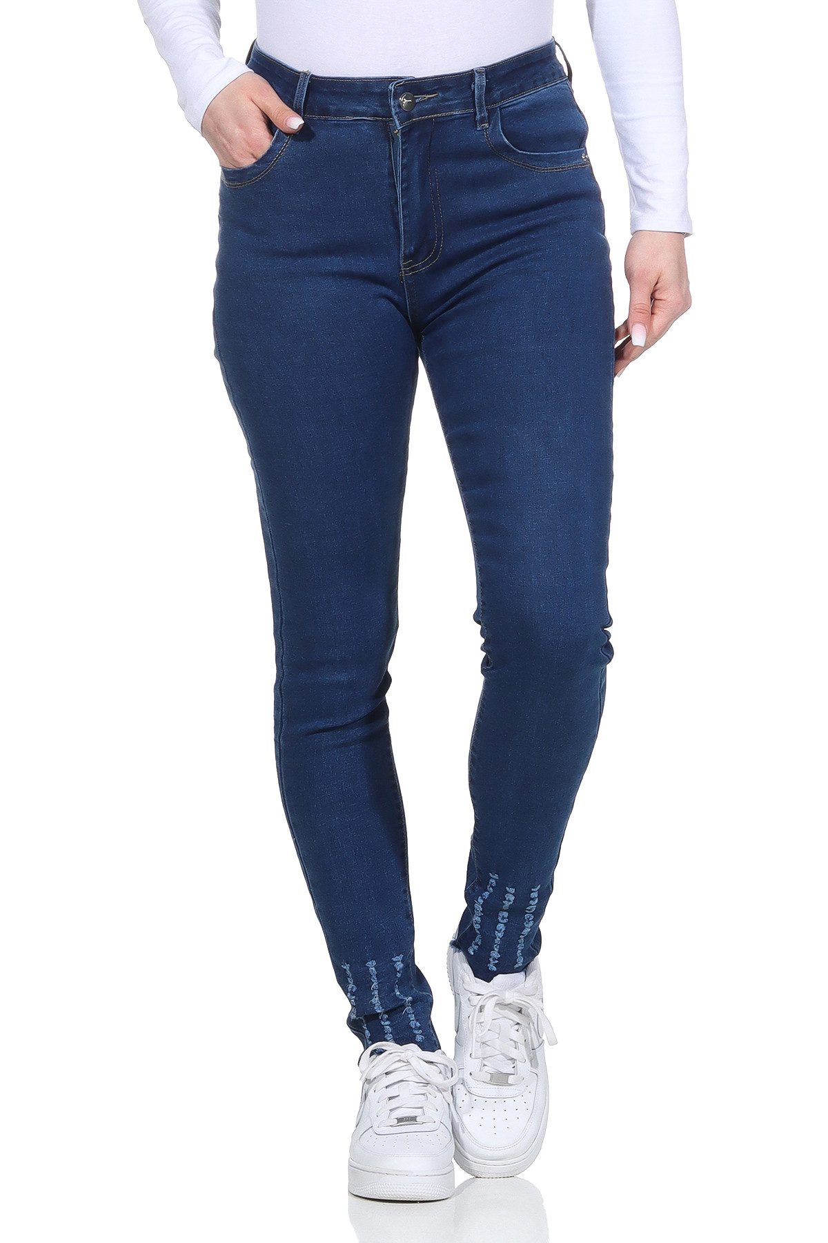 Aurela Damenmode 5-Pocket-Jeans Jeanshosen für Damen Stretch Jeans Destroyed Look moderner Distressed Look