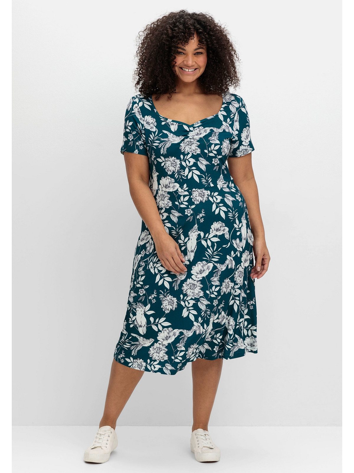 sheego by Joe Browns Jerseykleid Große Größen mit Blumendruck und Herzausschnitt