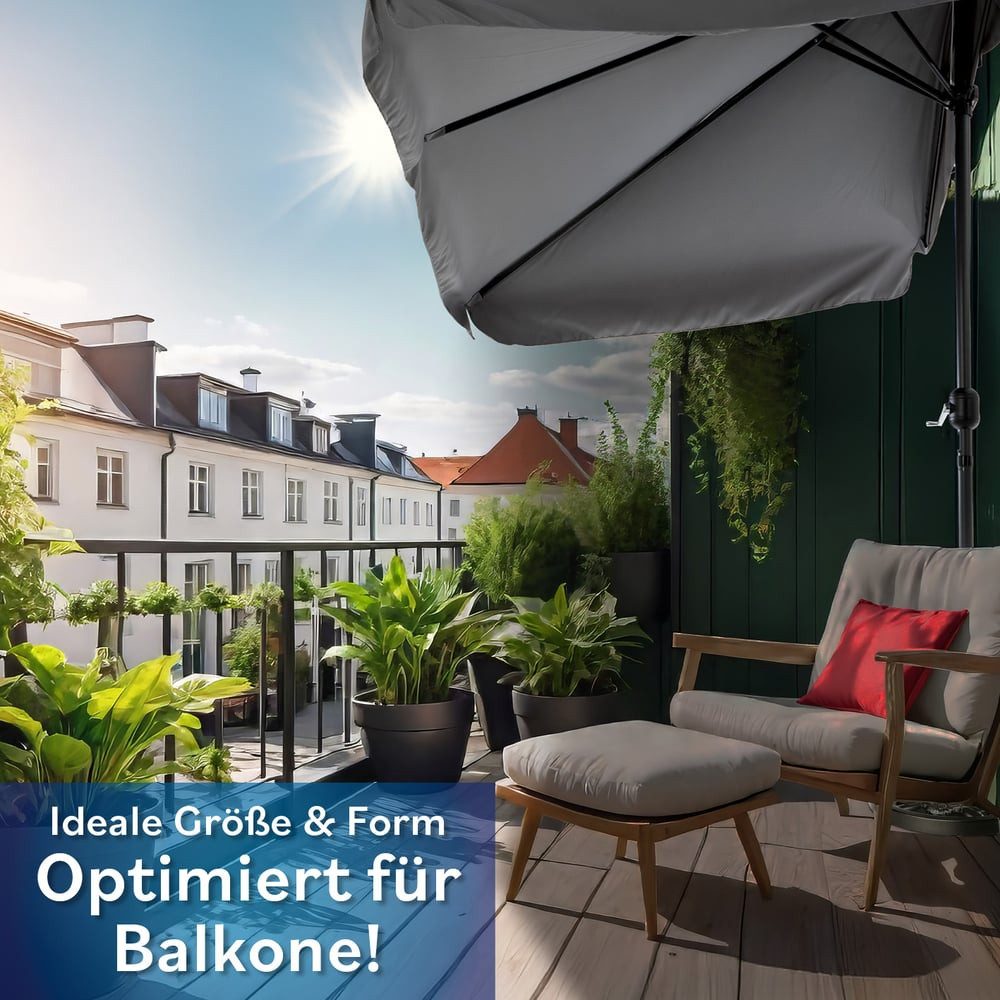 EASYmaxx Sonnenschirm rechteckig, 230 x 140 cm für Balkon und Terasse, mit praktischer Handkurbel & Sonnenschutz UV-Schutz 40+
