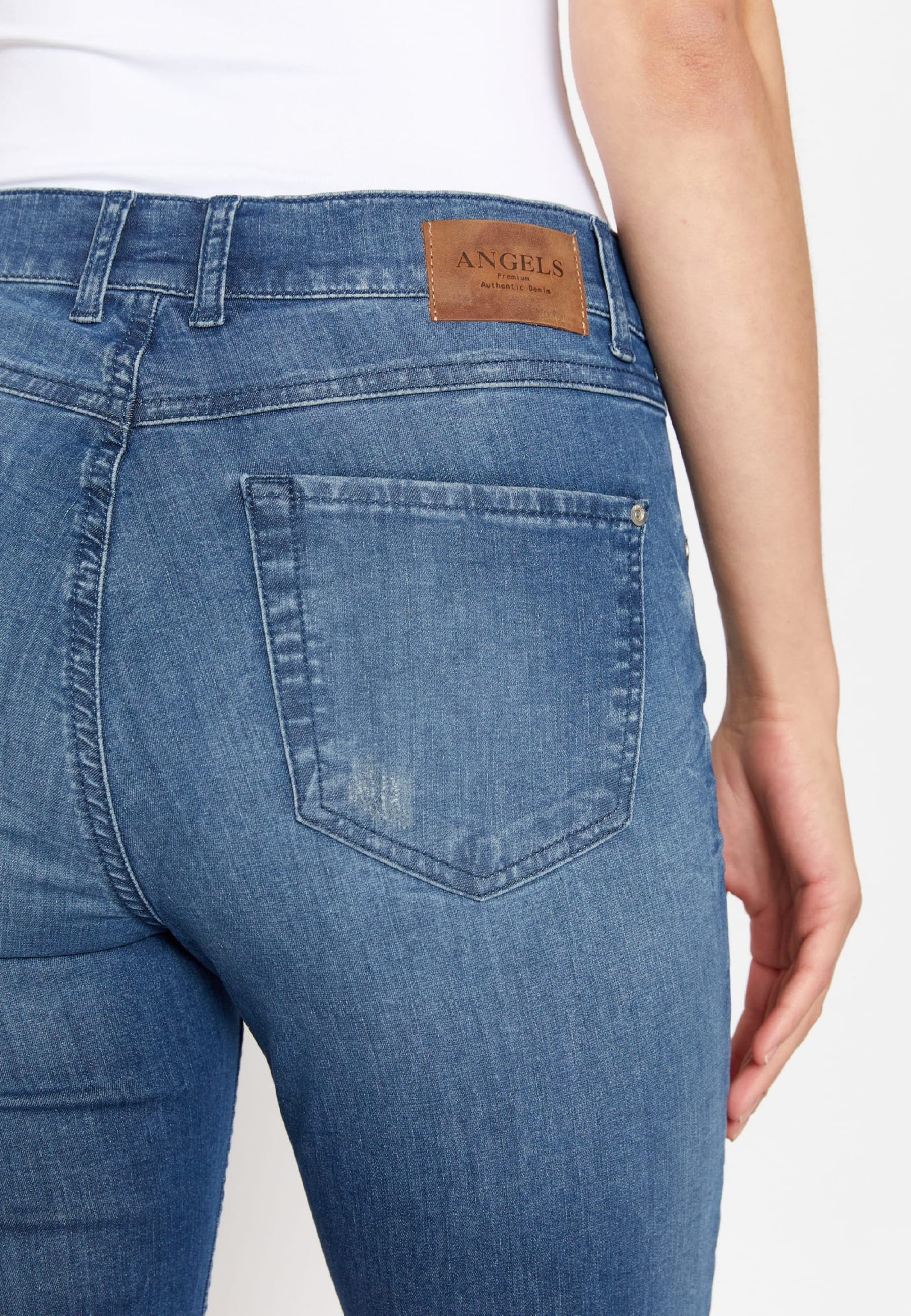 mit Zip Skinny Label-Applikationen Fringe Slim-fit-Jeans Slim-Jeans ANGELS dunkelblau Ankle