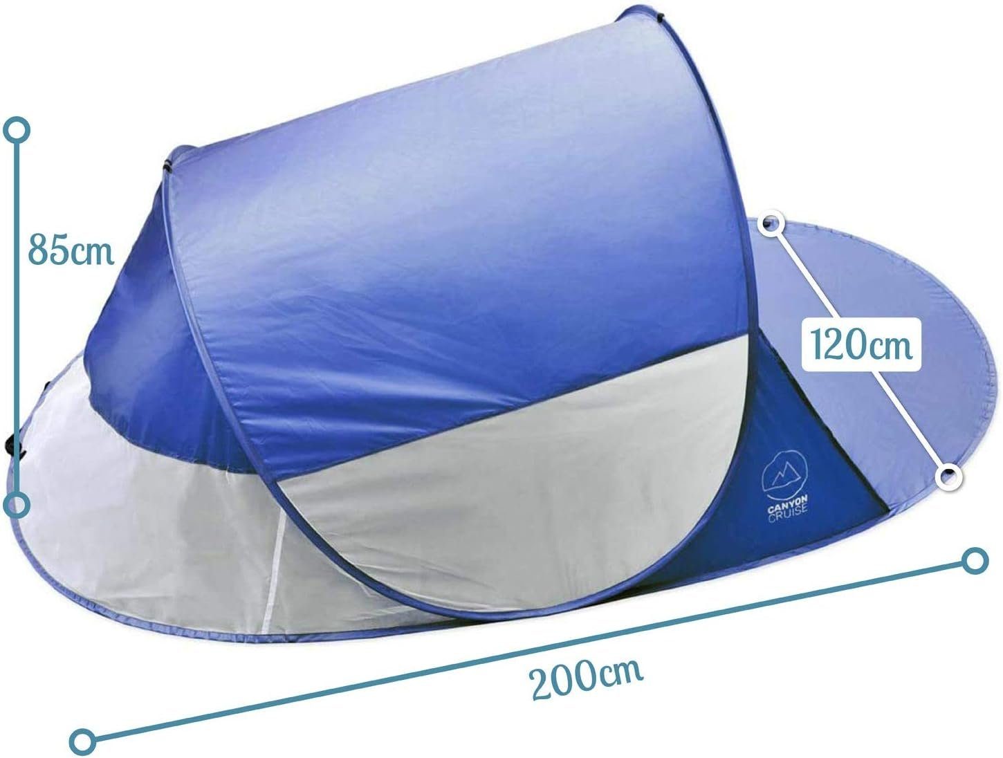 Canyon Cruise Strandmuschel Canyon Cruise Pop-Up Strandmuschel für 3 Personen mit UV-Schutz 50+, Personen: 3 (Automatik Wurfzelt), Sonnen- & Windschutz