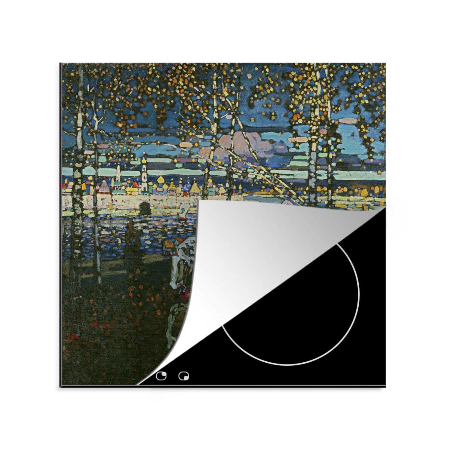 Vinyl, Kandinsky, tlg), Arbeitsplatte küche für 78x78 paar cm, Ceranfeldabdeckung, - Reitendes Herdblende-/Abdeckplatte MuchoWow (1