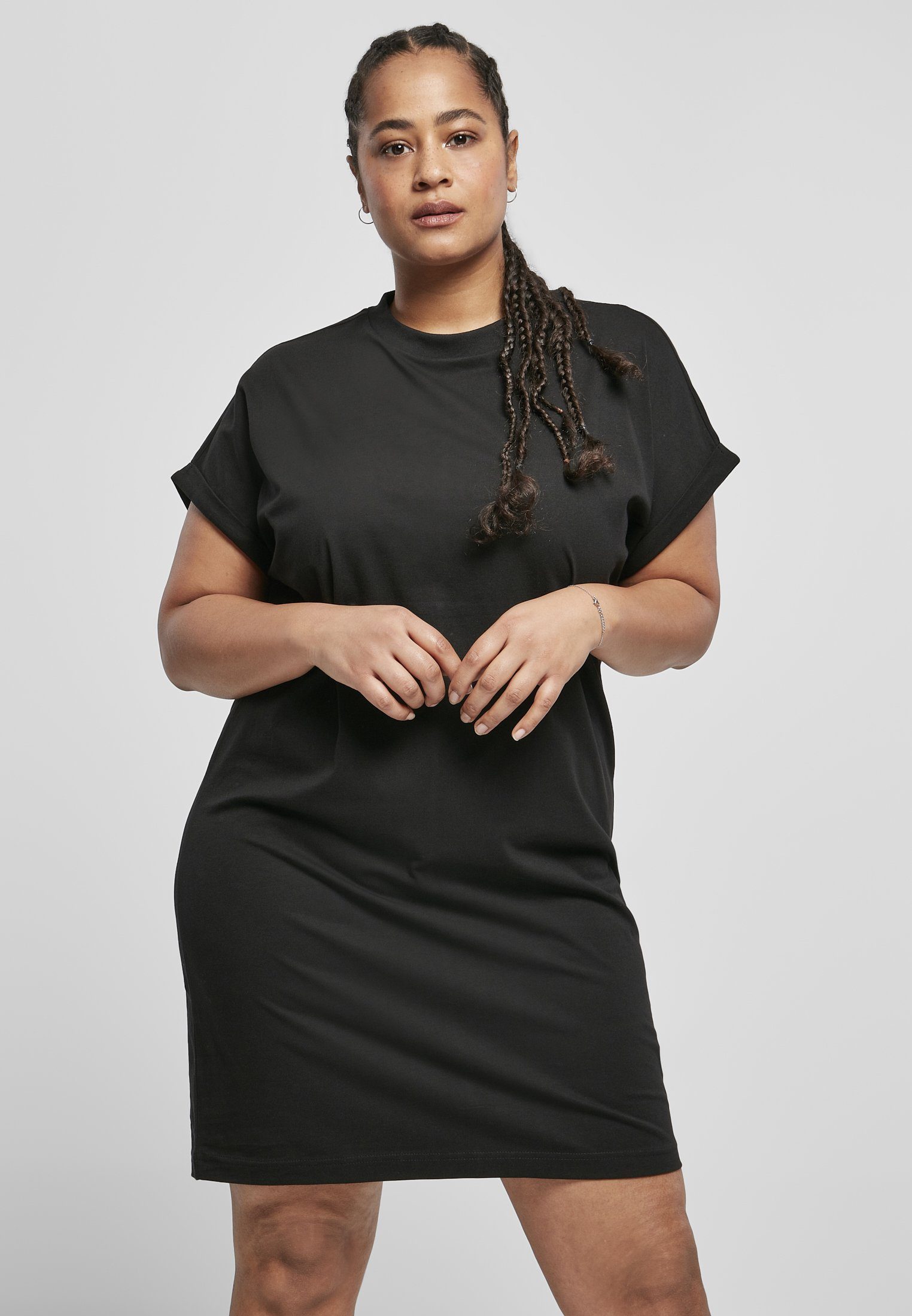 URBAN CLASSICS Jerseykleid Damen Ladies Organic Cotton Cut On Sleeve Tee Dress (1-tlg) black