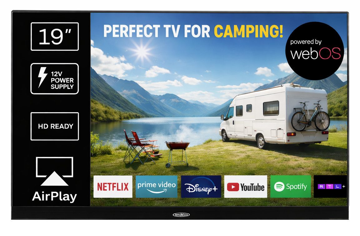 Reflexion LDDX19IBT BLACK LED-Fernseher (47 cm, HD-ready, Smart-TV, DC IN 12 Volt / 24 Volt, Netzteil 230 Volt integrierter DVD-Player)