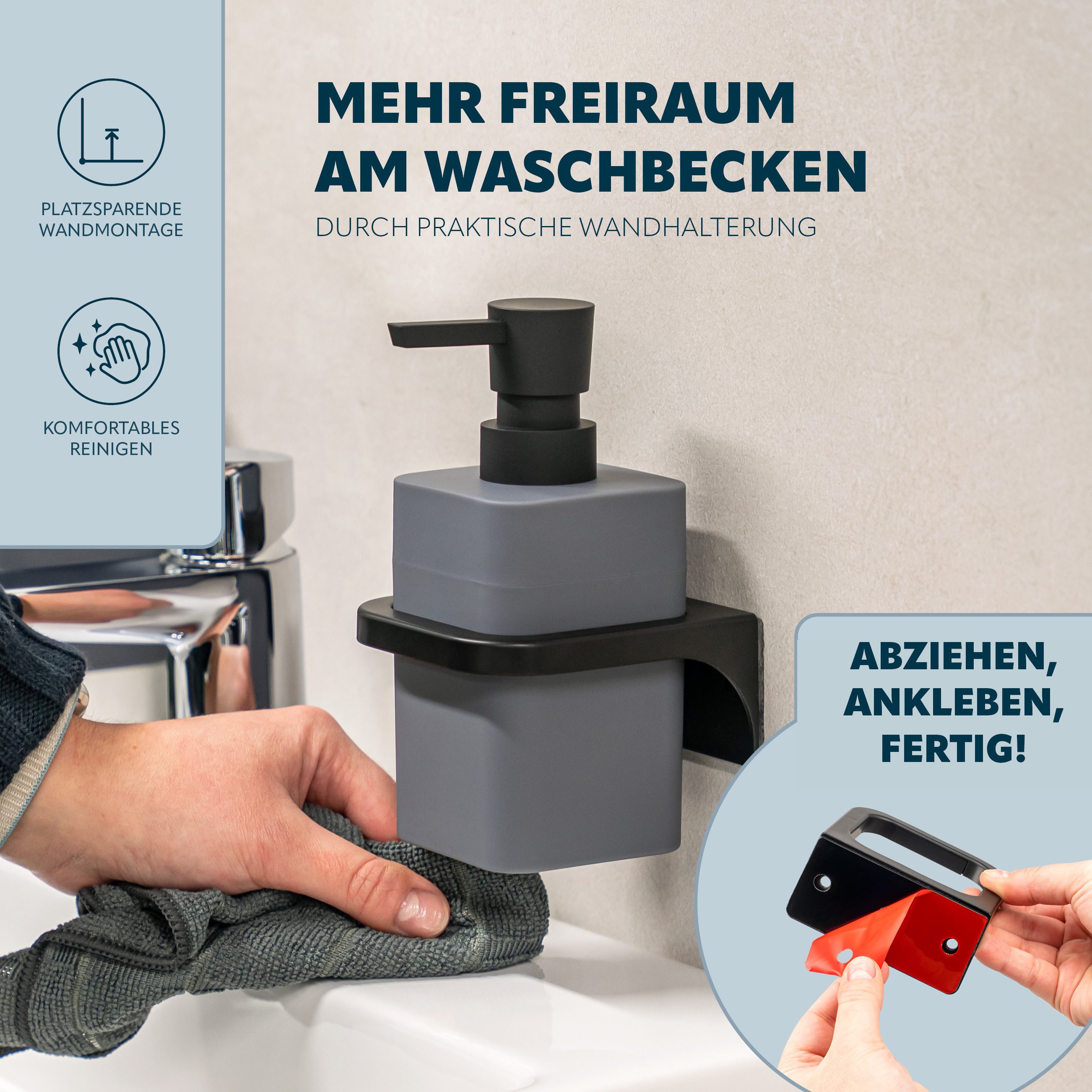 bremermann Seifenspender Bad-Serie SAVONA Softtouch inkl. Wandhalter, eckig, (1-tlg., inkl. Montagematerial), mit Wandhalterung – Bild 4 von 5