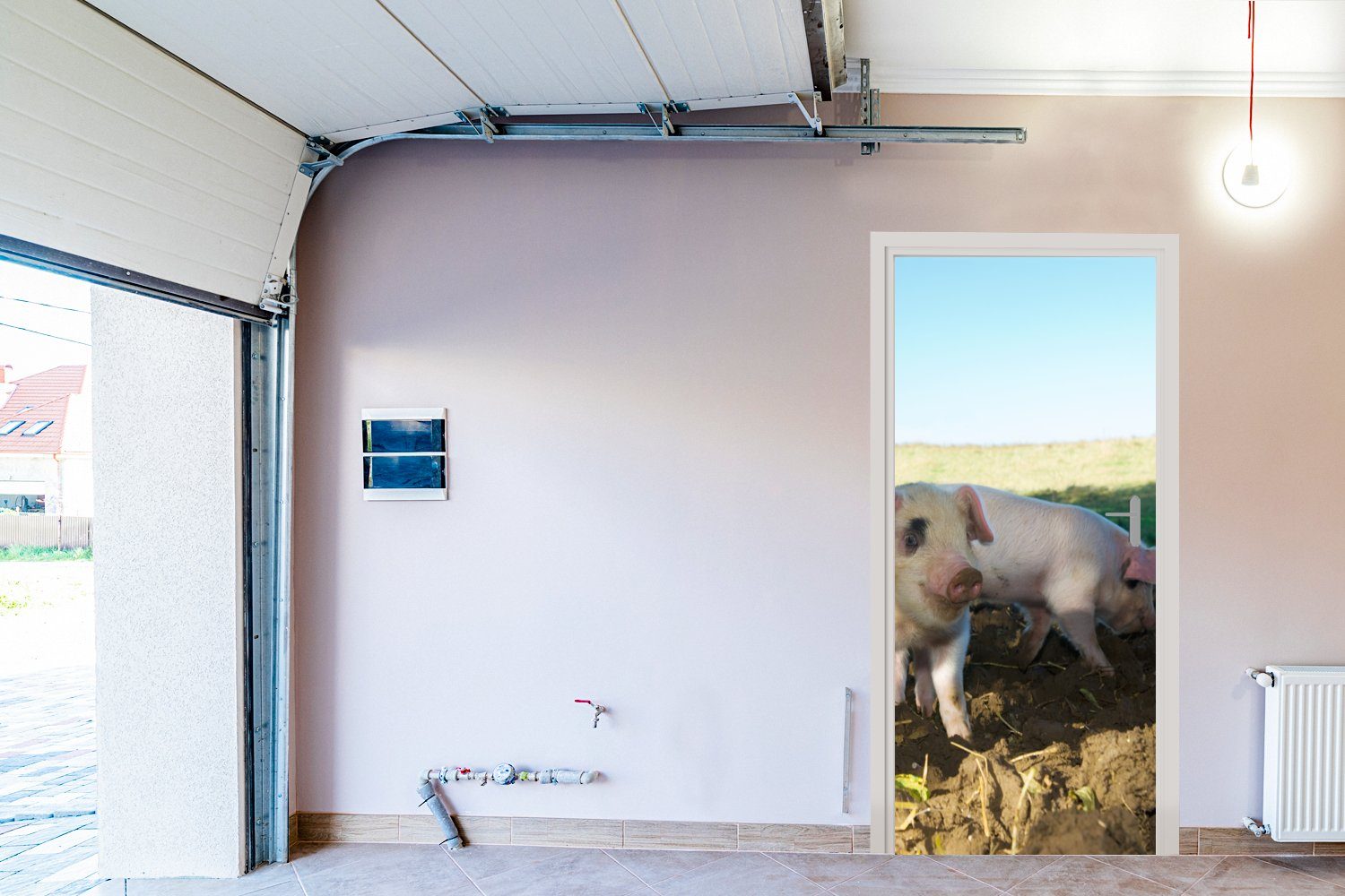 (1 75x205 Schweine - Türtapete Matt, Landschaft, - Fototapete Tür, für cm Türaufkleber, bedruckt, Tiere St), MuchoWow