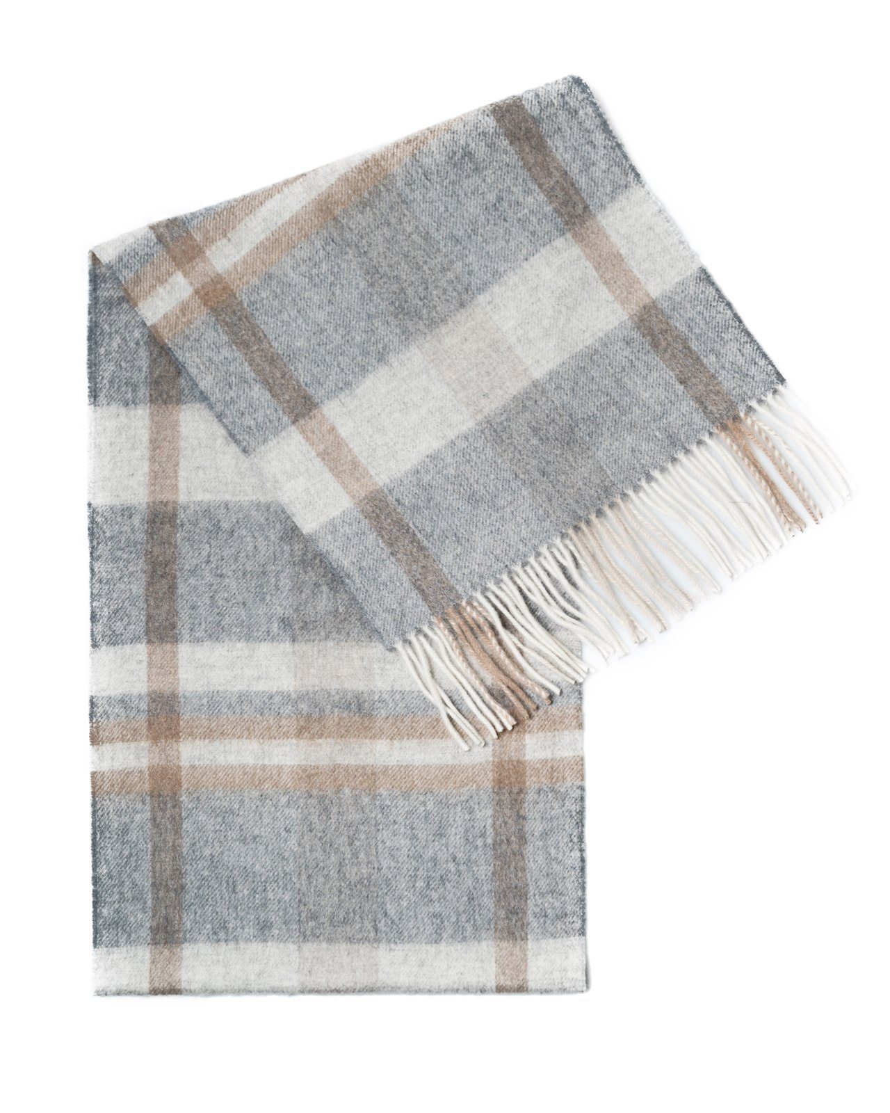 MayTree 100% x Unisex, Beige, Kaschmirschal 30cm, (Stück, mit Fransen, 1-St), Kaschmir Grau Tartan 180