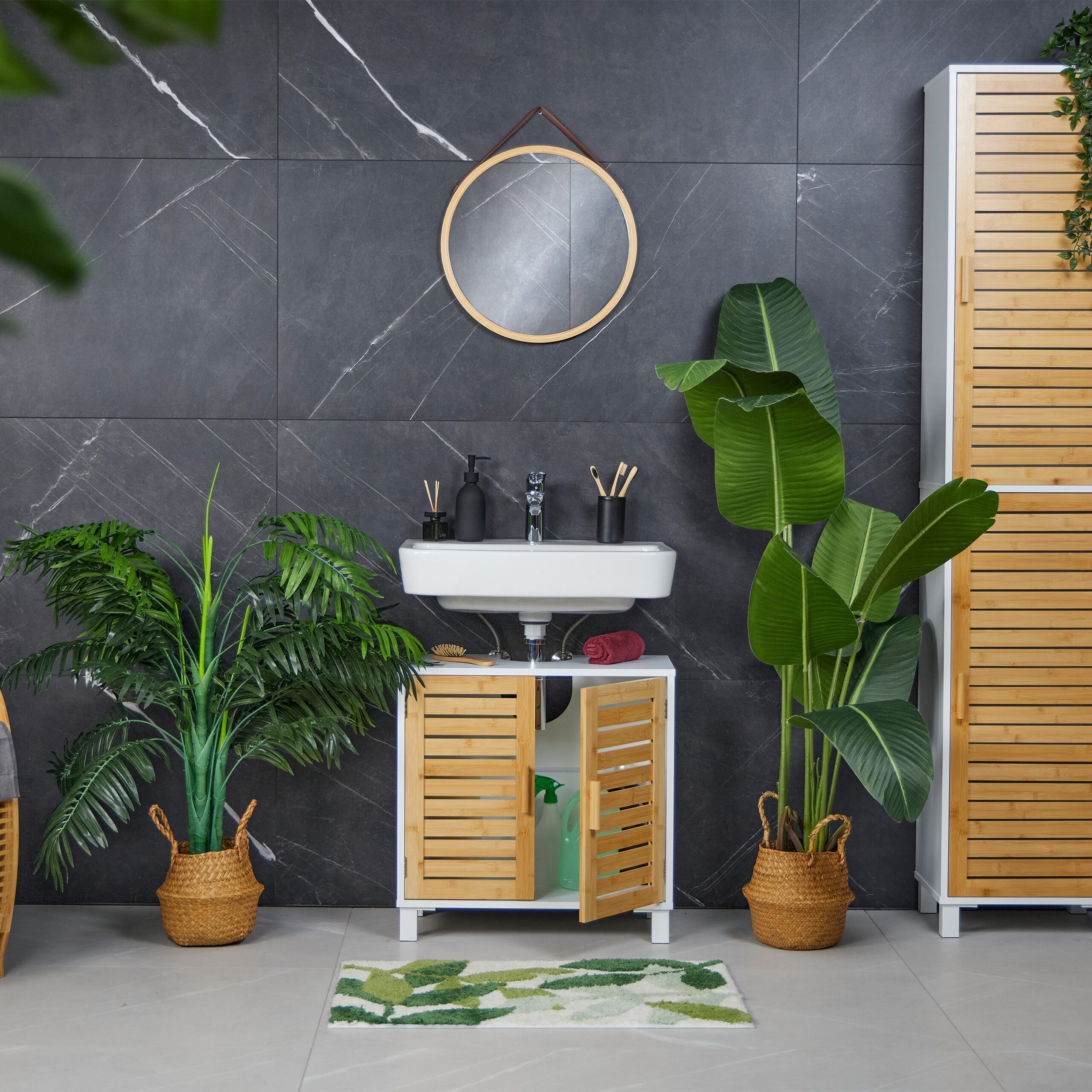 relaxdays Waschbeckenunterschrank mit Bambus Türe günstig online kaufen