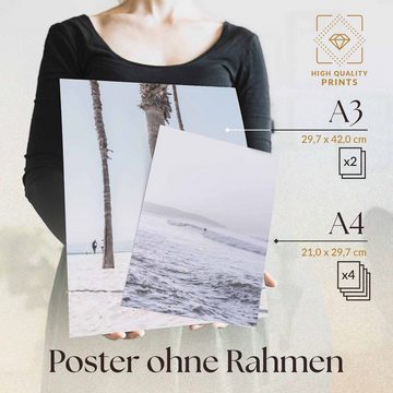 Heimlich Poster Set als Wohnzimmer Deko, Bilder DINA3 & DINA4, Pastell Surf Palmen, Landschaften