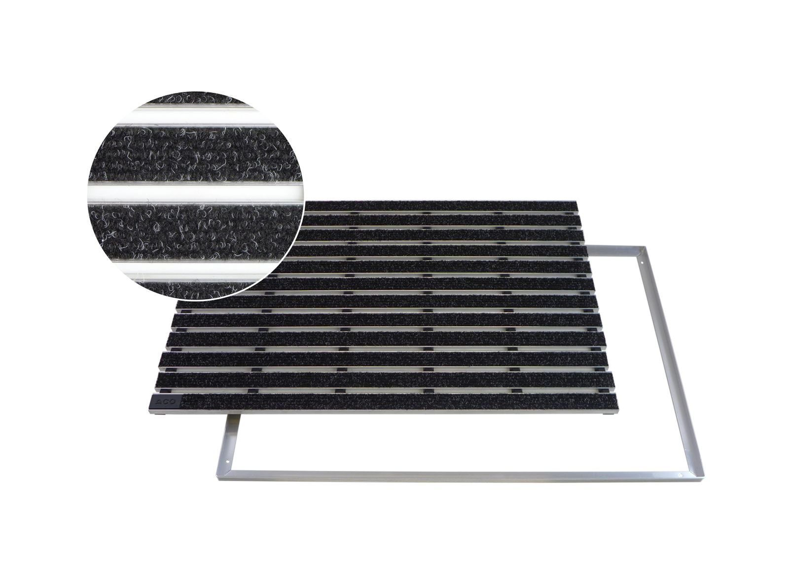 ACO Severin Ahlmann GmbH & Co. KG Fußmatte Eingangsmatte Vario + Rahmen Aluminium, Rips Anthrazit, rechteckig, Höhe: 12 mm, Größe: 600x400 mm, für Innen- und Außenbereich