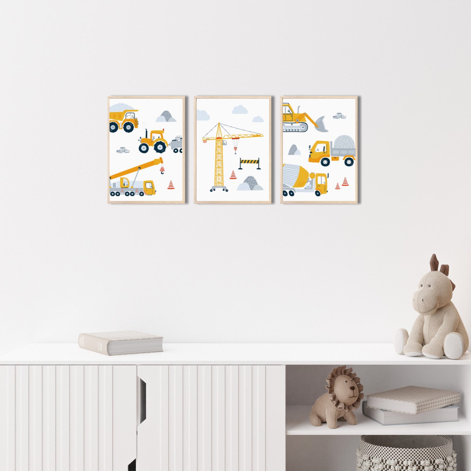 MeinBaby123® Poster Bagger, Bilder Kinderzimmer Deko, Baufahrzeuge, Kran, Baustelle, Babyzimmer, Wandbilder