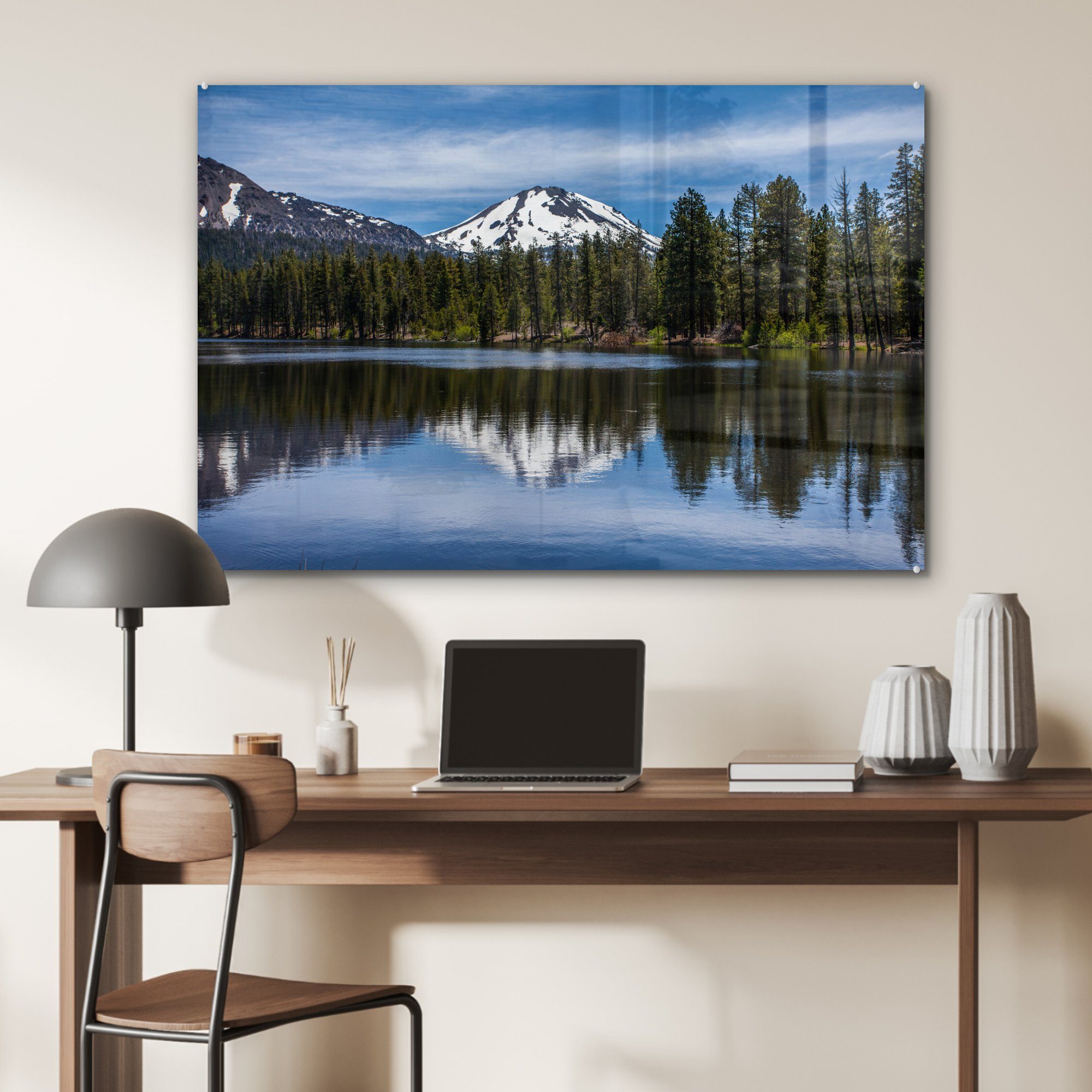 Lassen eines Volcanic Wohnzimmer schneebedeckten Acrylglasbild im Acrylglasbilder Berges (1 National, Spiegelung Schlafzimmer St), MuchoWow &