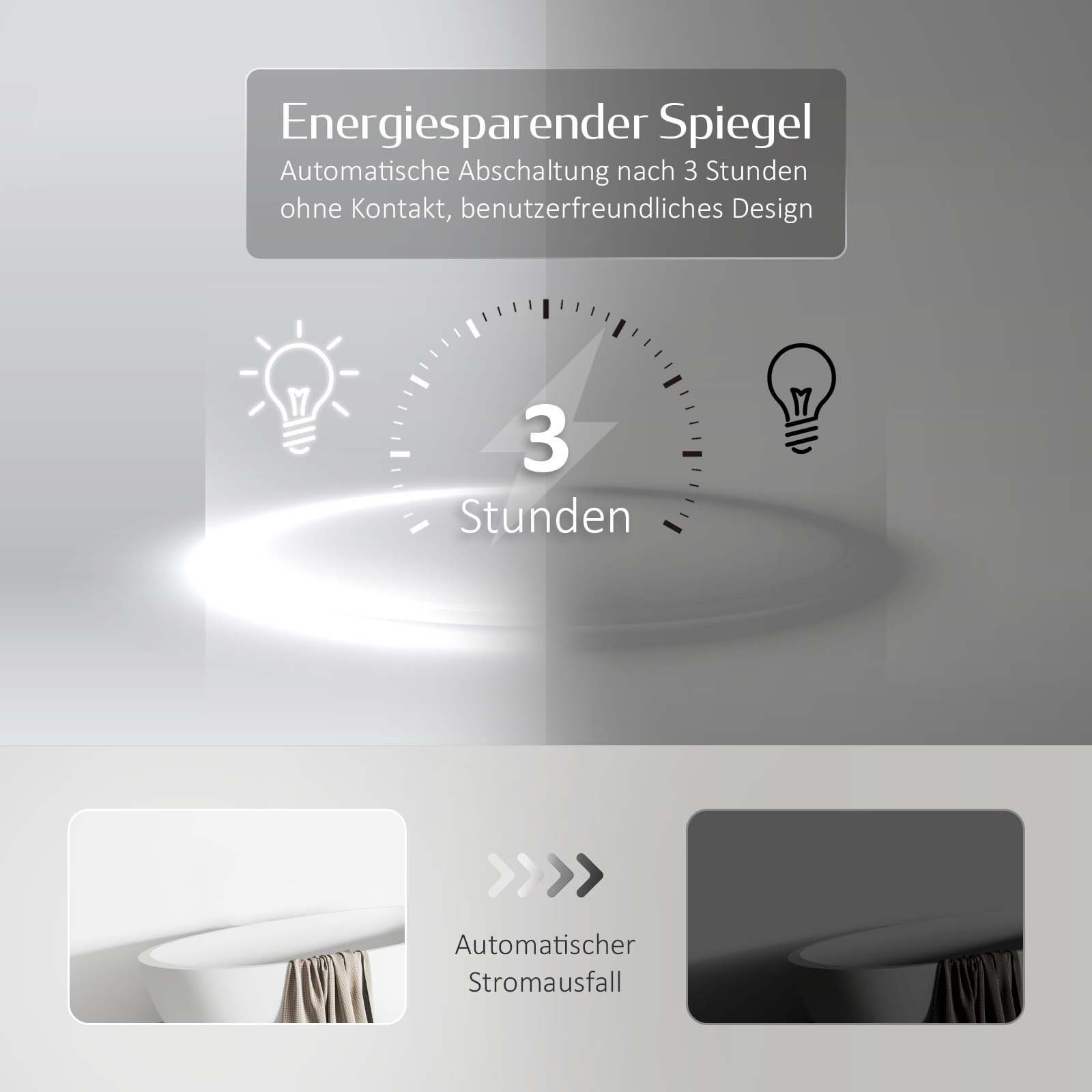 EMKE Badspiegel LED-Badspiegel rund, rahmenlos, dimmbar, 6500 K Kaltweiß, Touch, Memory, ohne Antibeschlag, IP44