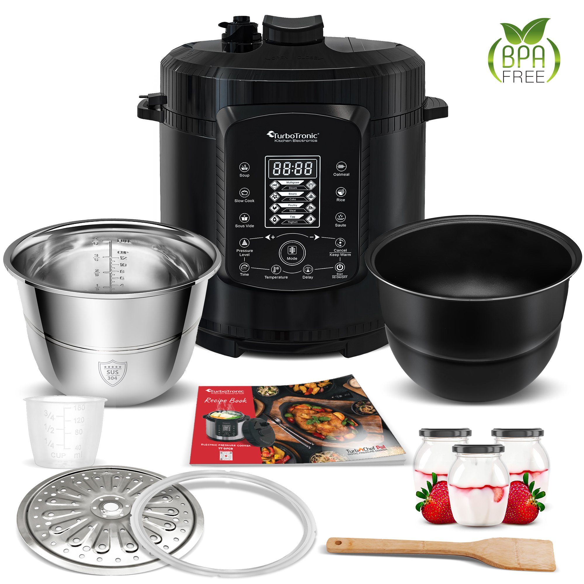 TurboTronic by Z-Line Multikocher TurboChef Pot, 1000 W, Dampfgarer, Reiskocher, Joghurtbereiter, 2 Töpfe, 2 Druckstufen
