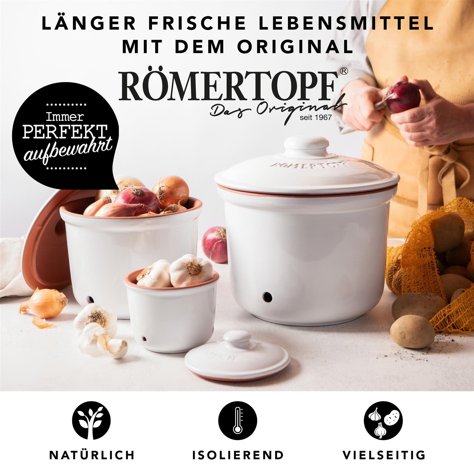 RÖMERTOPF Vorratsdose Frische-Topf 3er Set, Weiß, Keramik, (Set), aus Naturton