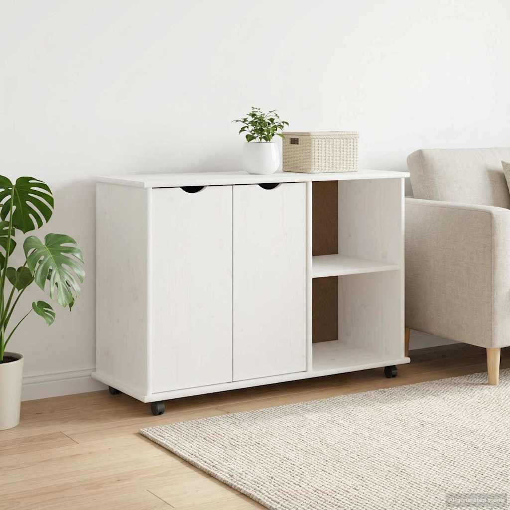 vidaXL Rollcontainer Rollschrank Mit Rad Weiß 100 x 39 x 65,5 cm Massivholz Kiefer, (1 St) – Bild 3 von 5