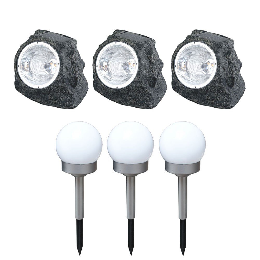 GLOBO LIGHTING LED Solarleuchte, LED-Leuchtmittel fest verbaut, Warmweiß, 5er Set LED Solar Garten Selbstaufladend Aussenleuchte Kugel Stein
