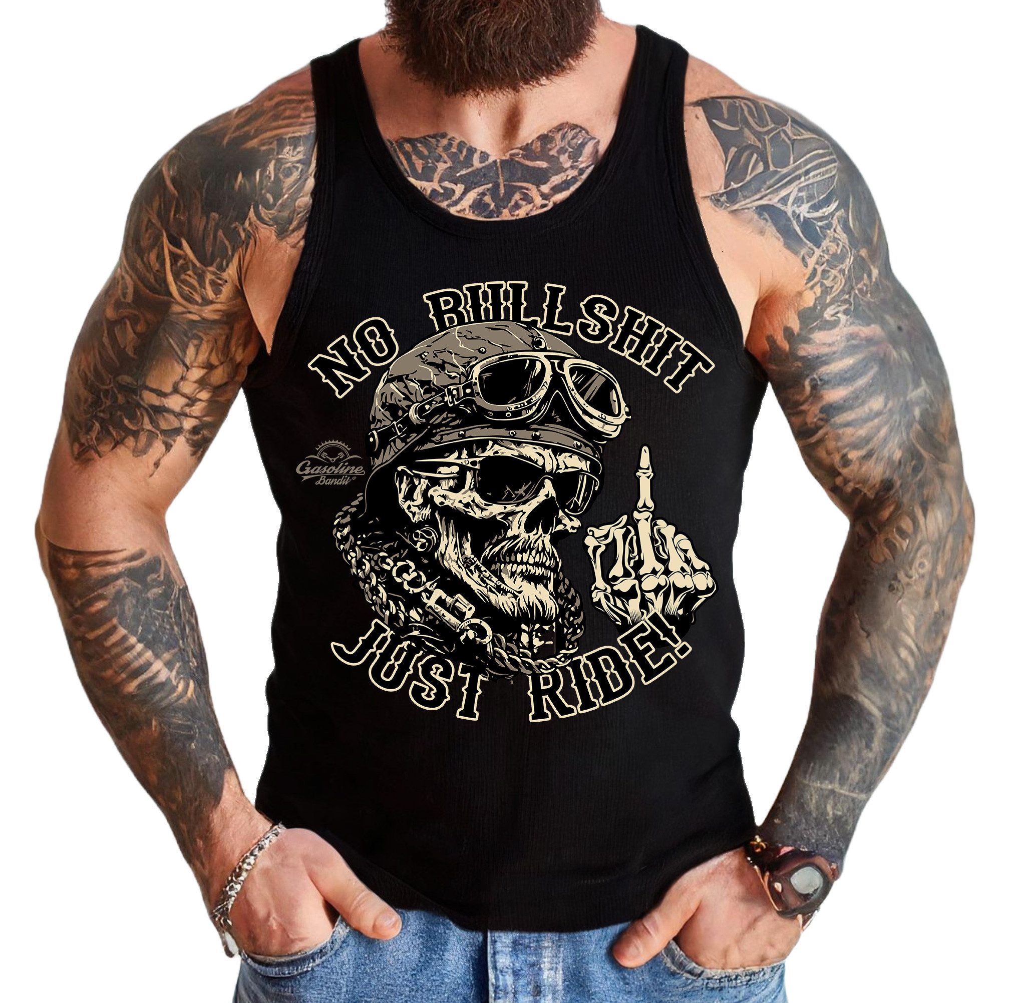 GASOLINE BANDIT® Tanktop Biker Racer Muskel-Shirt für Motorradfahrer: Just Ride