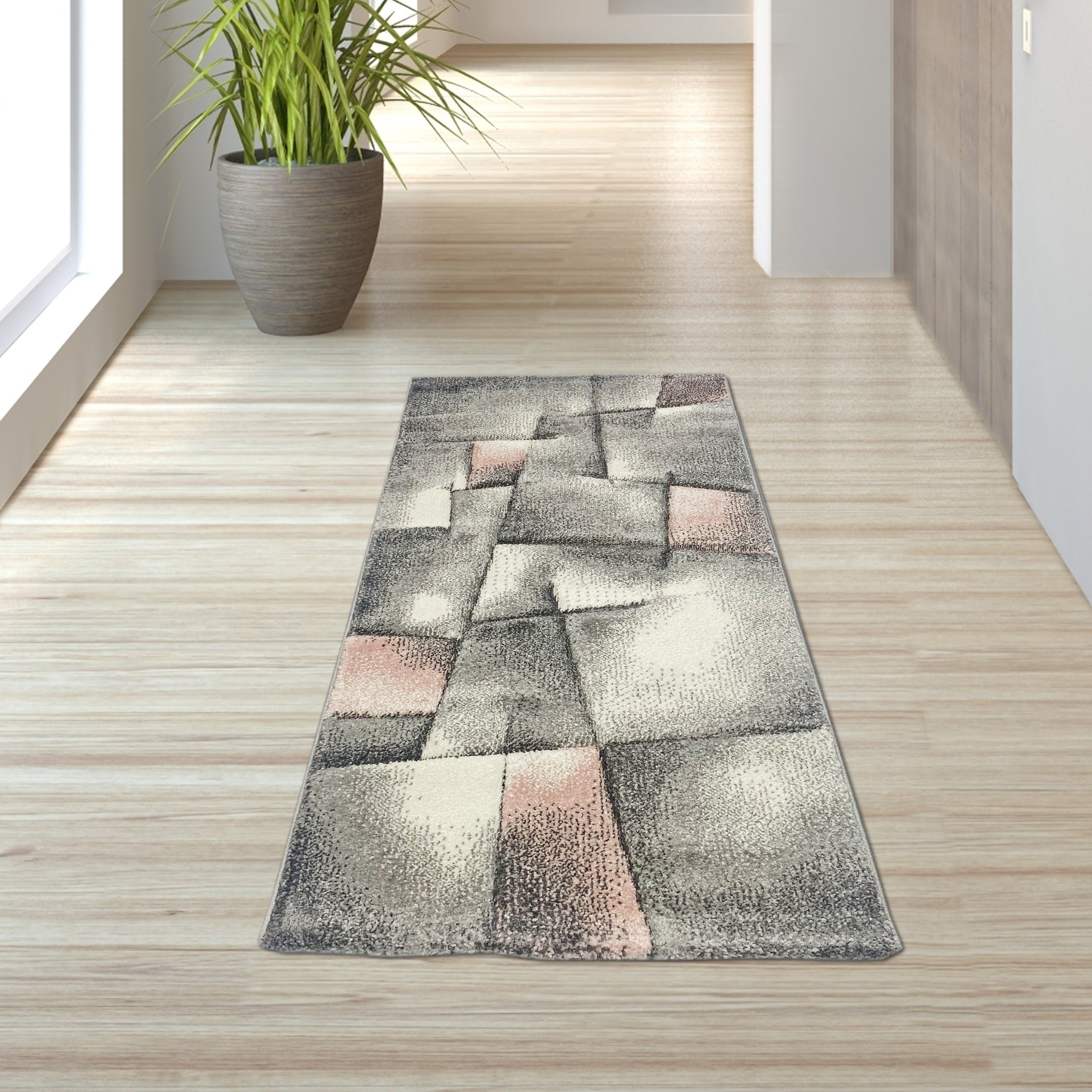 TeppichHome24 Teppich Teppich Kurzflor in pastell rosa grau, quadratisch