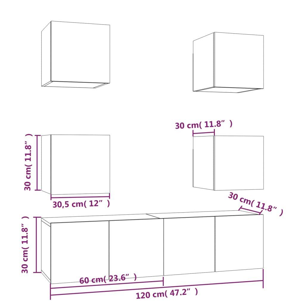 Holzwerkstoff (6-St) TV-Schrank TV-Schrank-Set vidaXL Räuchereiche 6-tlg.