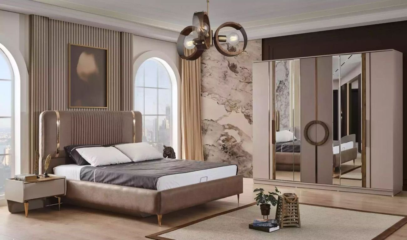 Möbel Schlafzimmer-Set Nachttische Schlafzimmer Italy 1x Luxus JVmoebel 2x (3-St., in 2x Bett Made 3 + Nachttische), Set, Betten tlg. Bett