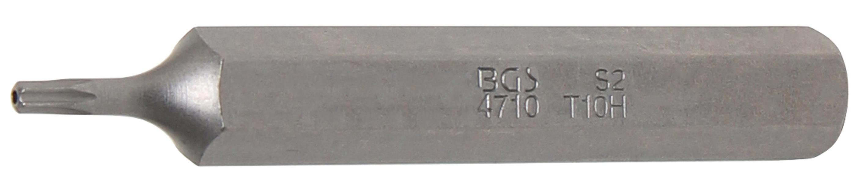 BGS technic Bit-Schraubendreher Bit, Länge 75 mm, Antrieb Außensechskant 10 mm (3/8), T-Profil (für Torx) mit Bohrung T10