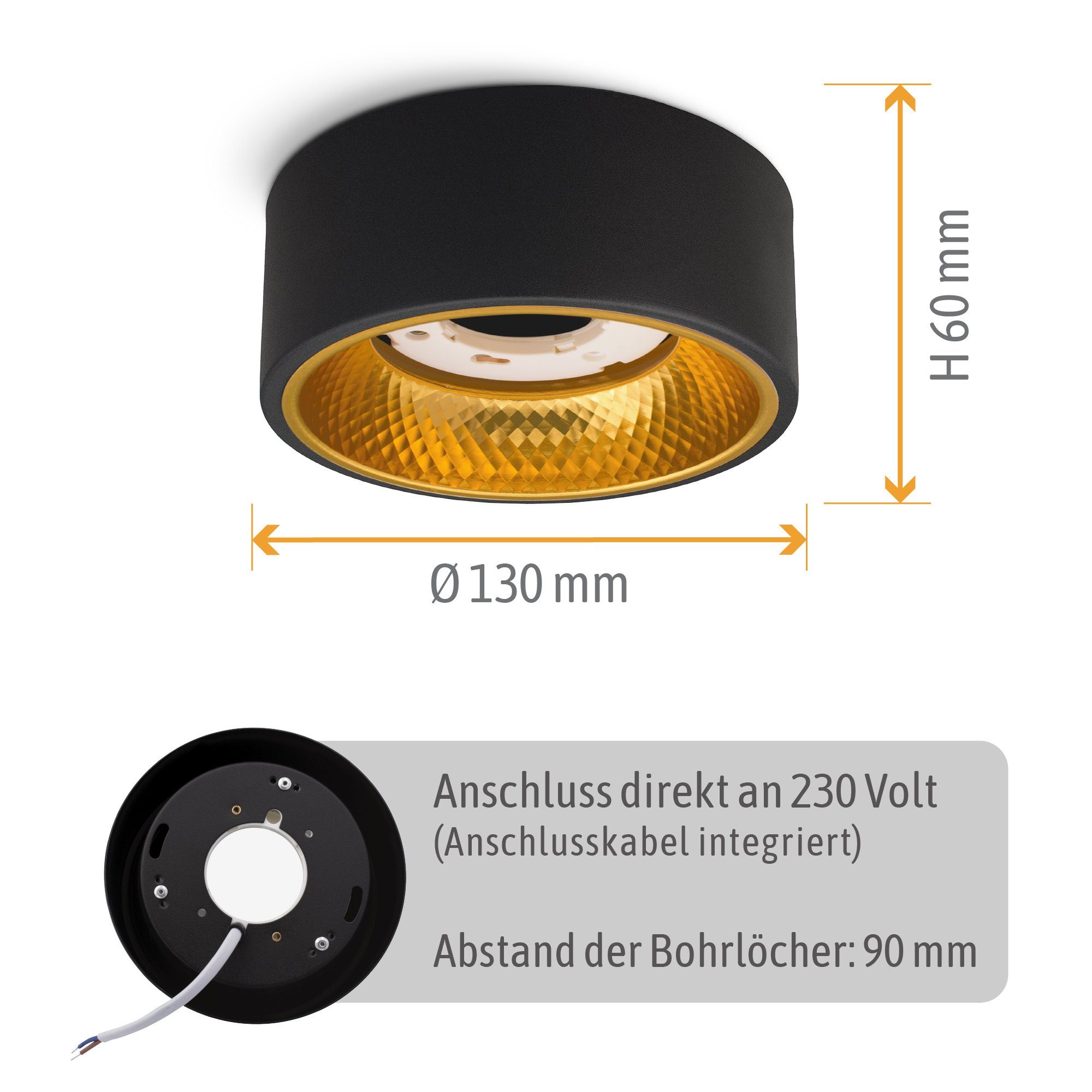 Deckenlampe Aufbauleuchte Spot warmweiß OLINO GX53 schwarz Fassung SSC-LUXon Aufbauleuchte