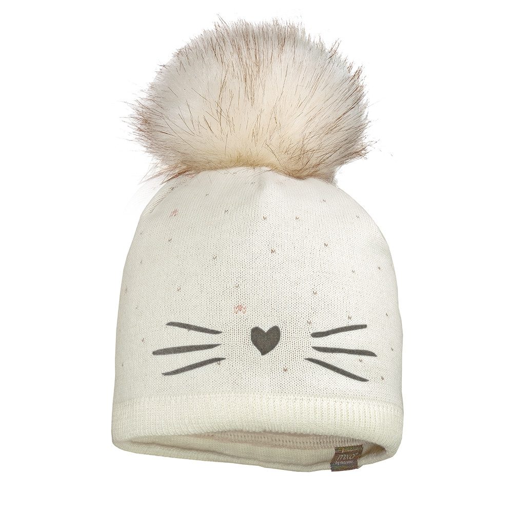 MAXIMO Beanie mit Bommel, mit Stickerei, zweifarbig, wärmend