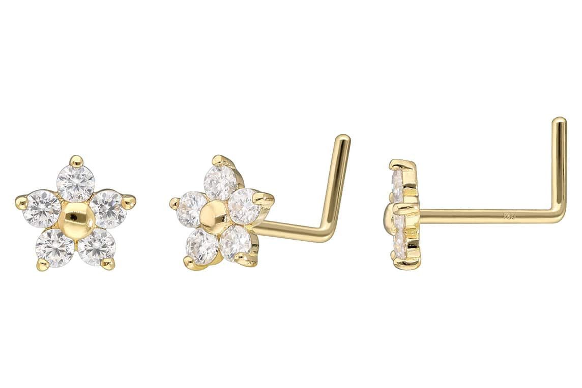 PIERCINGLINE Nasenpiercing 14/18 Karat Gold Nasenstecker L-Form MOISSANIT-B günstig online kaufen
