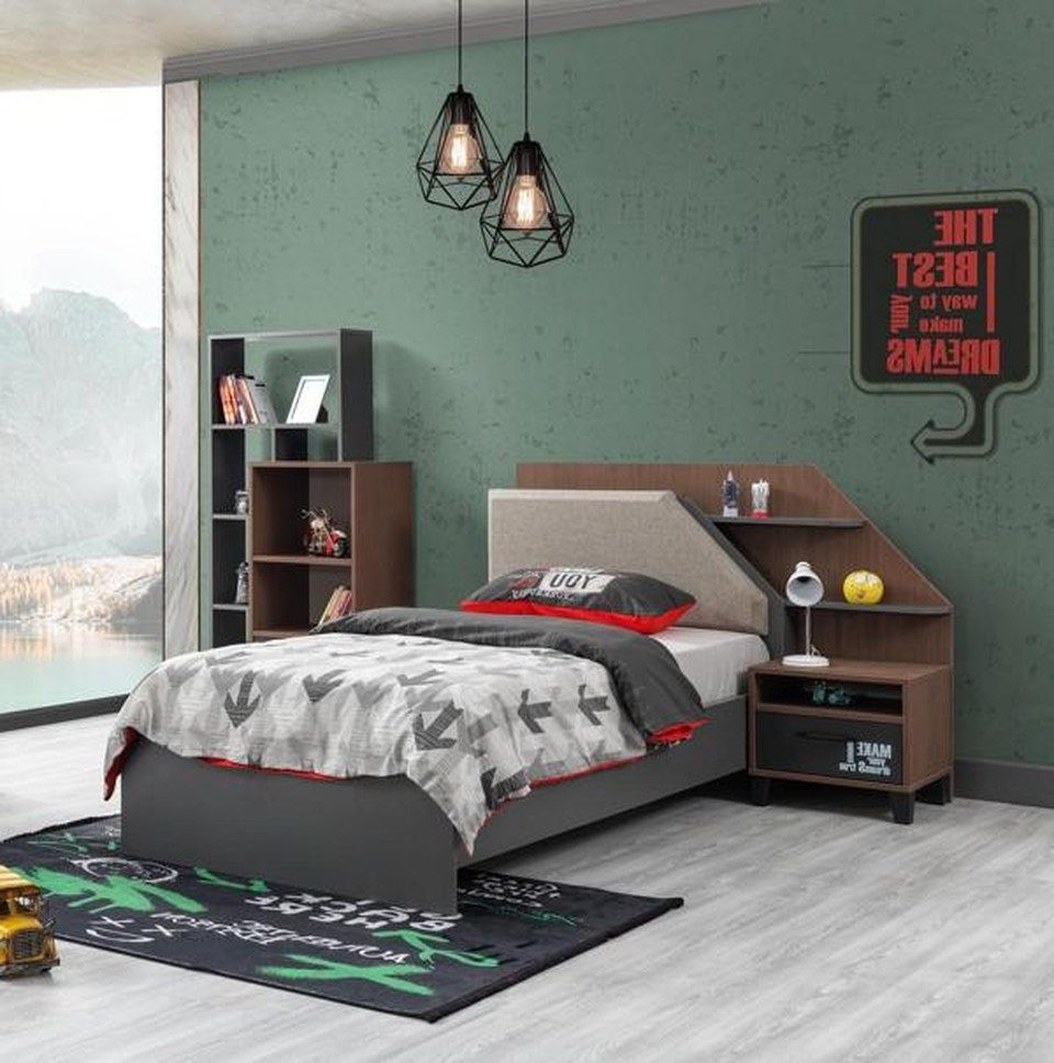 Xlmoebel Kinderbett XLMOEBEL Kinderzimmer Set in Grau mit Bett und Nachttisch (Möbel-Set, 2-tlg., Kinderzimmer Set; Bett; Nachttisch), Made in Europa