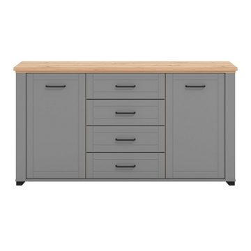 Homestyle4u Kommode Sideboard Anrichte Grau Holz Natur Wohnzimmerschrank mit Schubladen