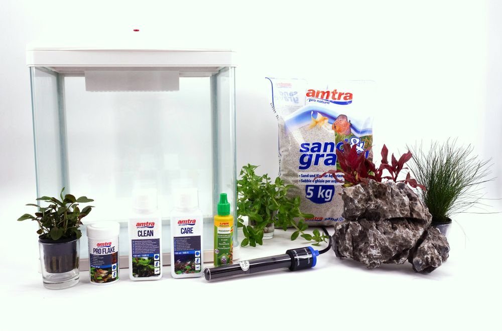 Aquarien-Set HR-300 Weiß Nano Aquarium – Komplettaquarium inkl. Deko