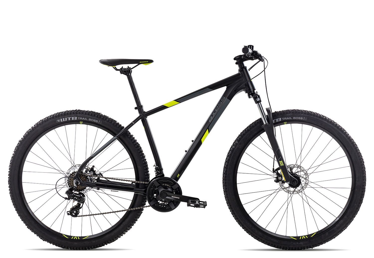 Axess Mountainbike SANDEE 2022, 21 Gang Shimano Tourney RD-TX800-7 Schaltwerk, Kettenschaltung, MTB-Hardtail schwarz/grau black matt/grey/neon yellow