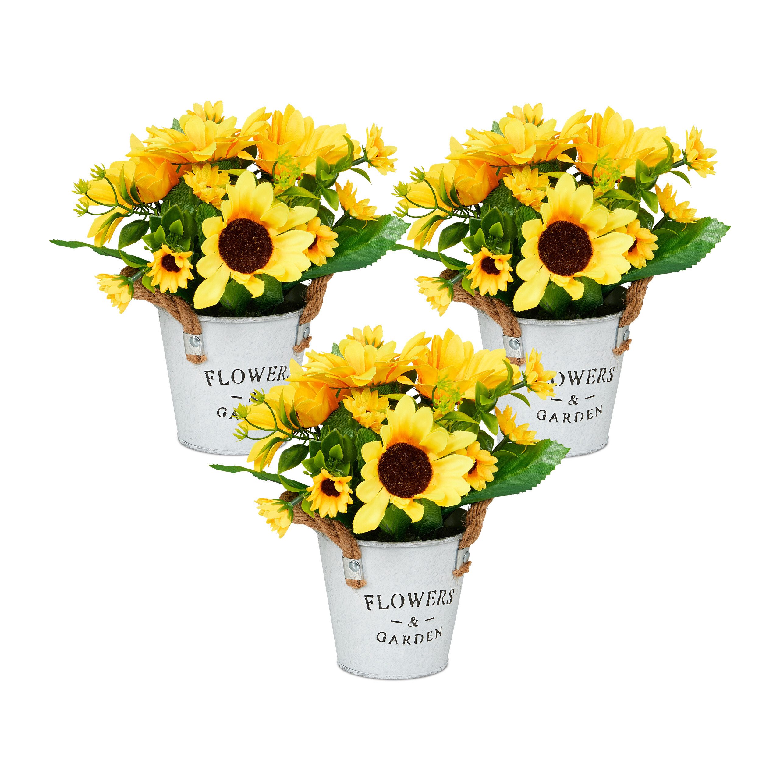 Kunstpflanze 3er Set künstliche Sonnenblumen im Topf Sonnenblume, relaxdays günstig online kaufen