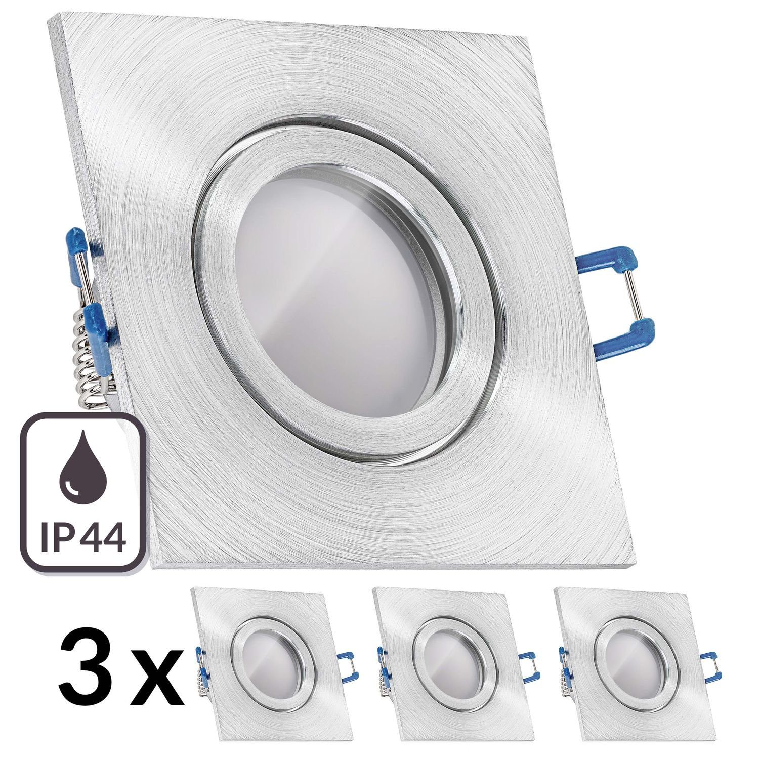 LEDANDO LED Einbaustrahler 3er IP44 LED Einbaustrahler Set Aluminium natur mit LED GU5.3 / MR16 M | Strahler