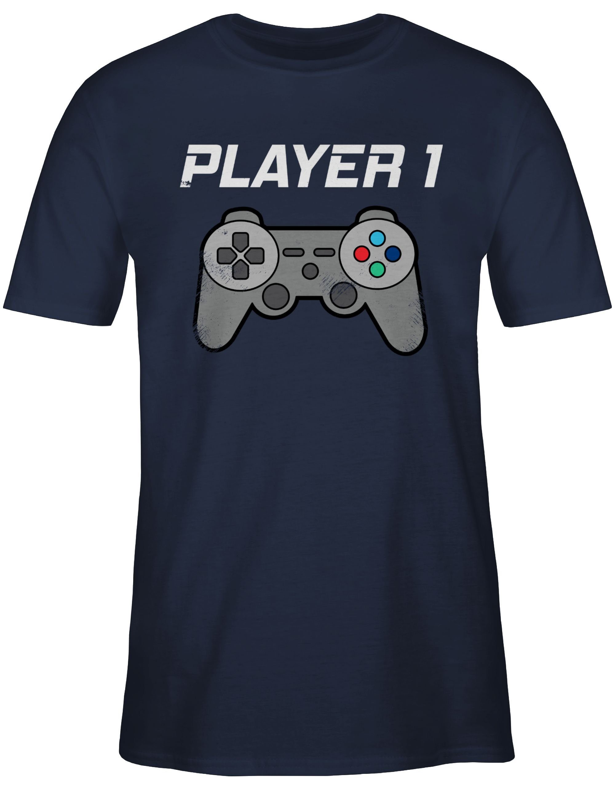 1 2 Vintage Blau Navy Partner-Look T-Shirt Shirtracer Papa Player Familie