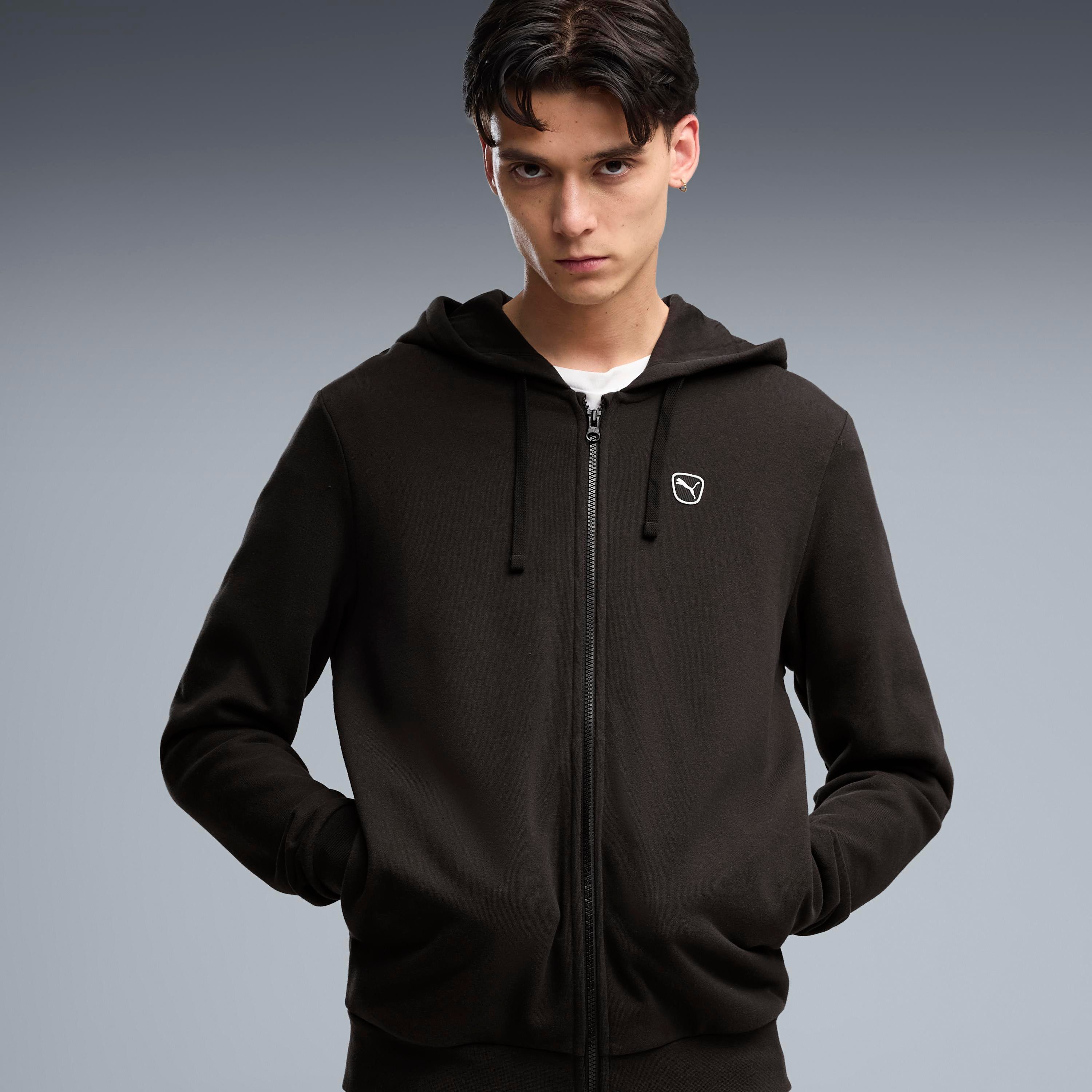 PUMA Trainingsanzug ESS ELEVATED SUIT FL (2-tlg), mit Kapuze und Stehkragen, aus Baumwolle