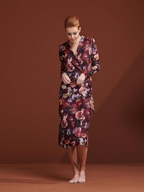 Essenza Damenbademantel Vera Claire, Langform, Baumwoll-Mix, Kimono-Kragen, Gürtel, aus einem samtweichen Polyester-Baumwoll-Mix mit Blumenprint