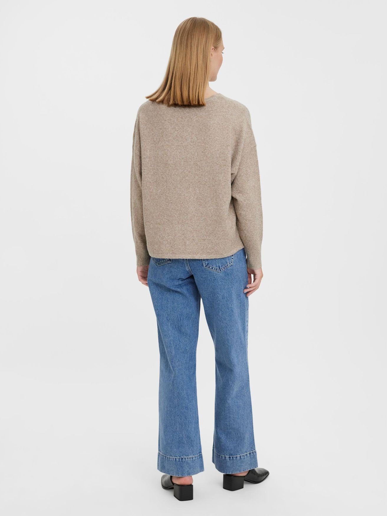 Strickpullover Langarm Sweater VMDOFFY Feinstrick 4852 Pullover V-Ausschnitt Vero in Moda Braun