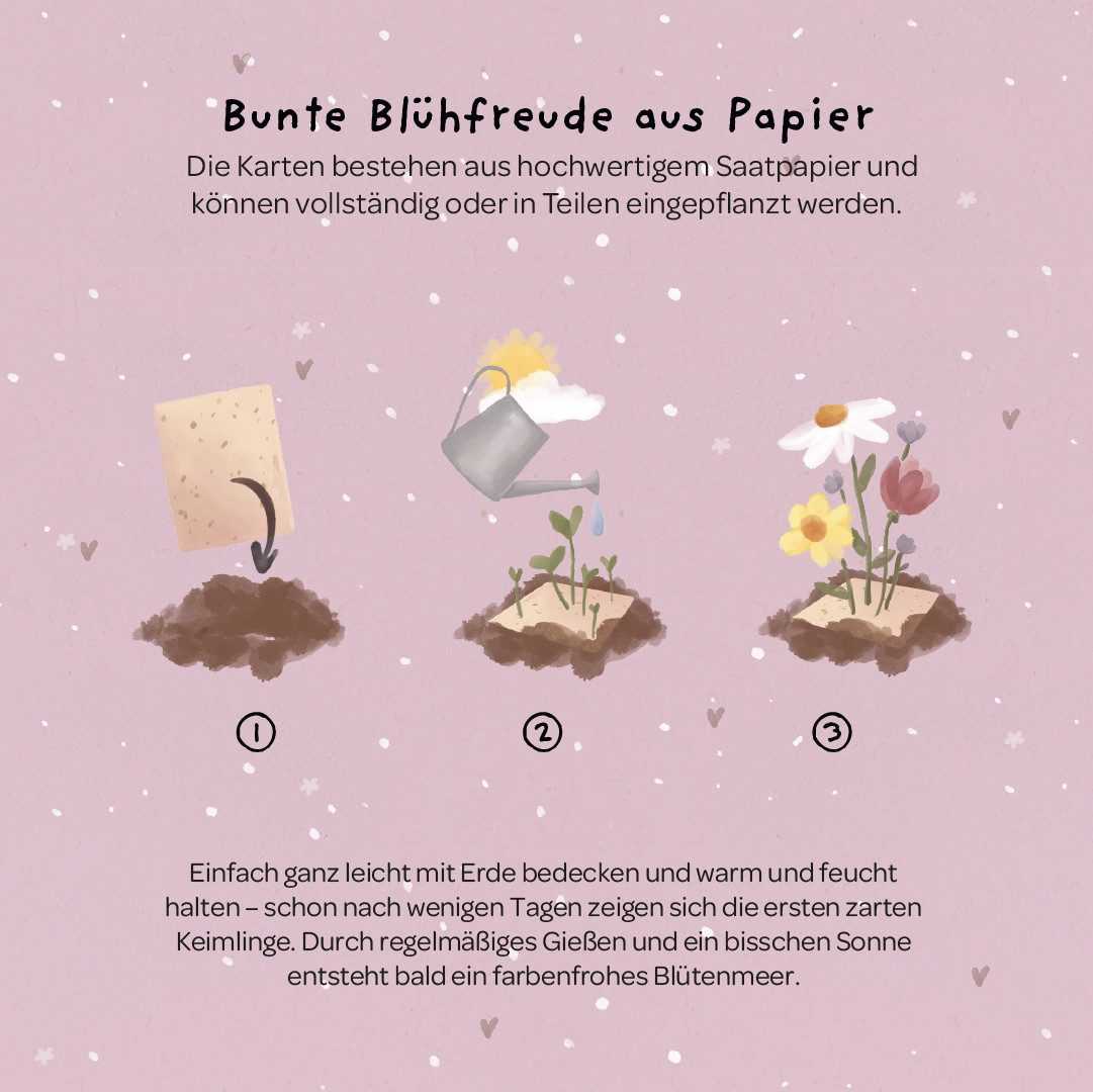 Die Stadtgärtner Grußkarte Wachsende Grußkarte mit Saatgut, Geburtstag & zum Freude teilen, Zum Einpflanzen, mit Wildblumensamen, innen unbedruckt