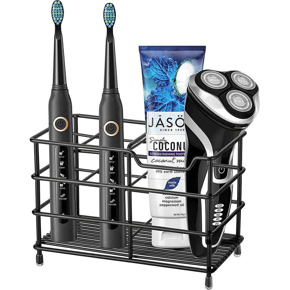 HUGERSTONE Zahnbürstenhalter Ohne Bohren Toothbrush Holder für Aufbewahrung Zahnbürsten, Zahnpasta, (Packung, Größe: 14,7 x 6,5 x 9 cm), mit 1 Stück Doppelklauenhaken und 2 Stück Klebehaken