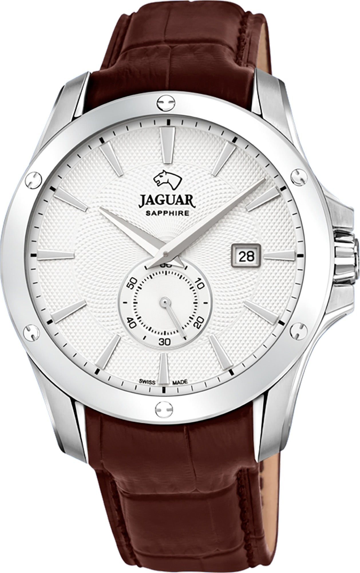 JAGUAR Quarzuhr Jaguar Herren Armbanduhr ACM, (Analoguhr), Herren Armbanduhr rund, Lederarmband braun, Sport