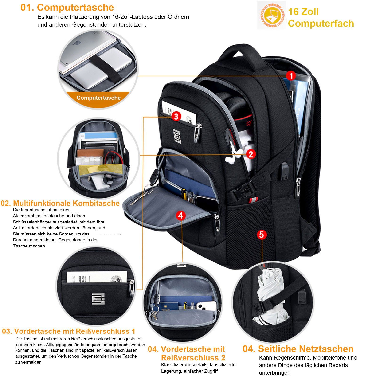 OKWISH Laptoprucksack Schulrucksack Wasserbeständig Laptoptasche Business günstig online kaufen