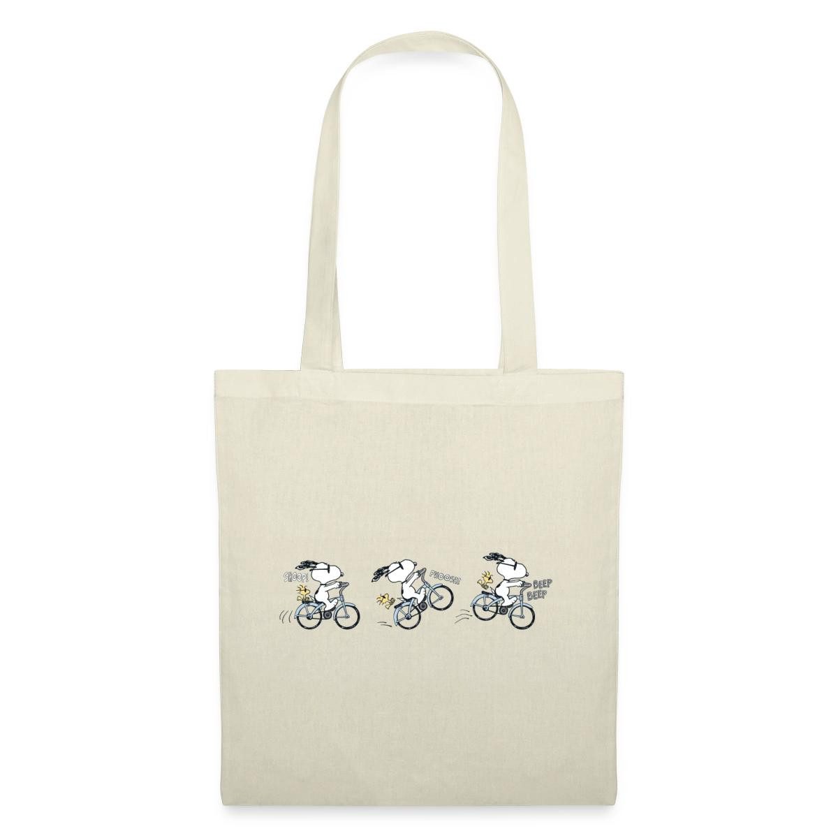 Spreadshirt Henkeltasche Peanuts Snoopy Auf Fahrrad Stoffbeutel (1-tlg)