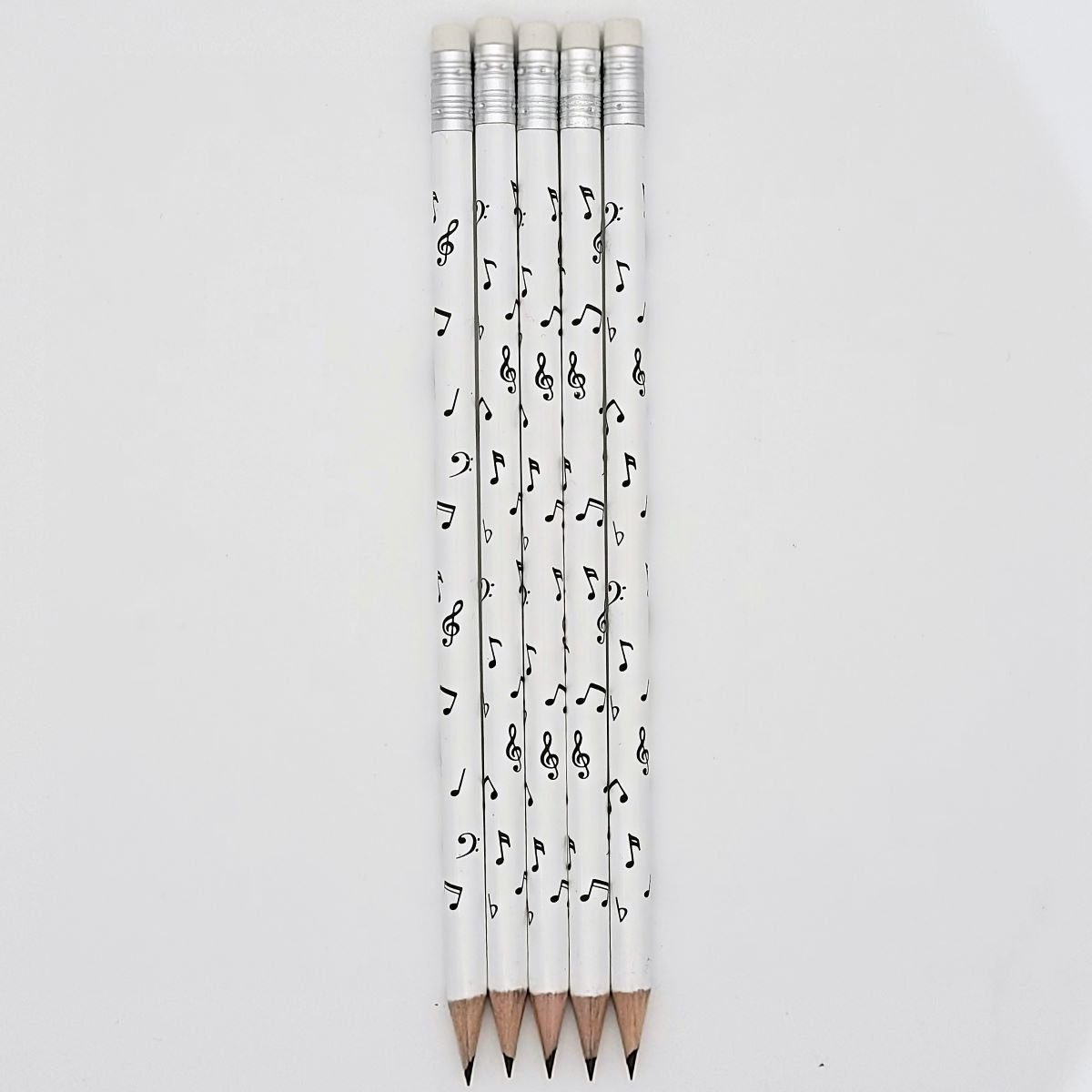 Musikboutique Bleistift, mit Noten-Mix-Motiv und Radiergummi, weiß, 5 Stück