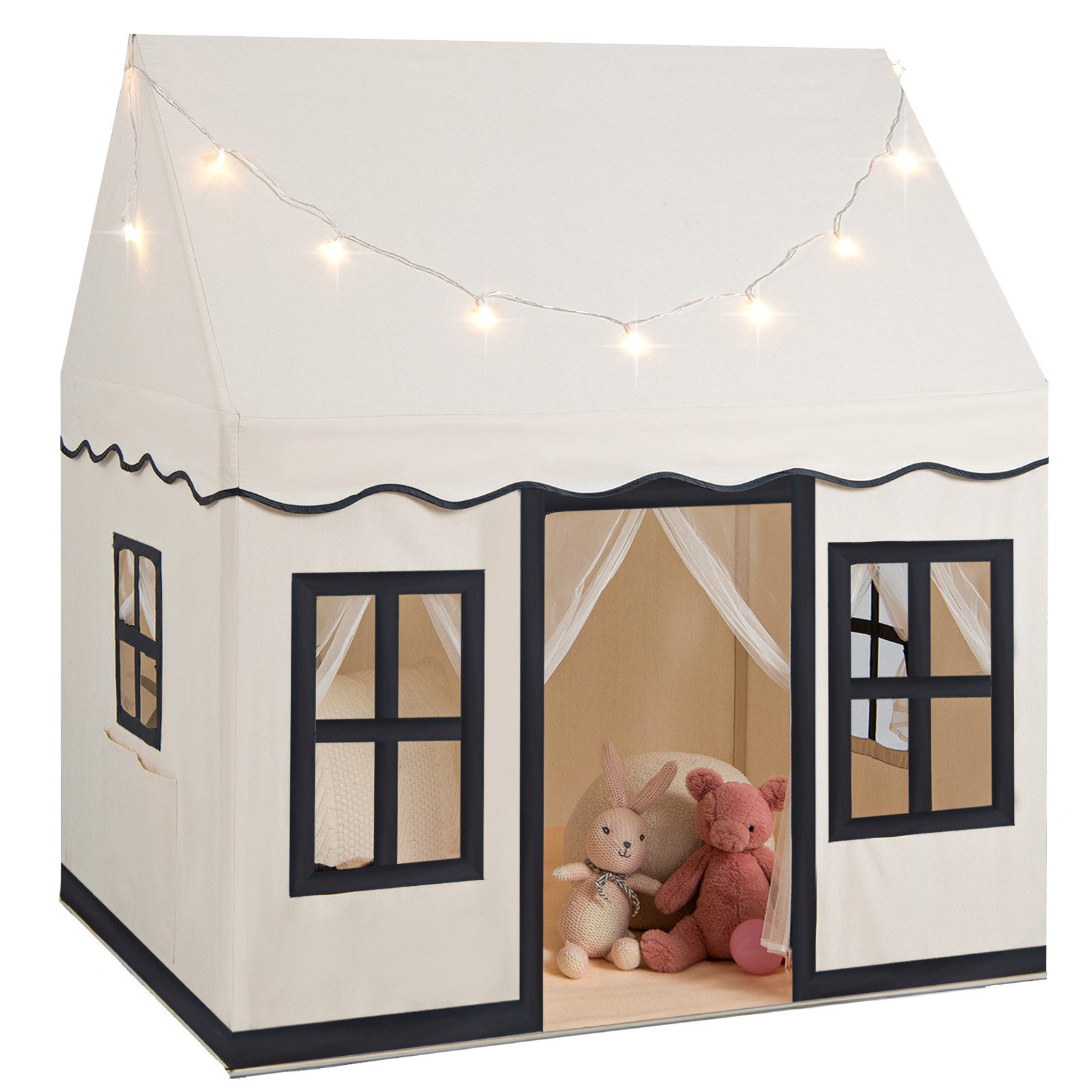 COSTWAY Spielzelt Indoor Kinderzelt, großes Spielzelt mit Sternenlichtern