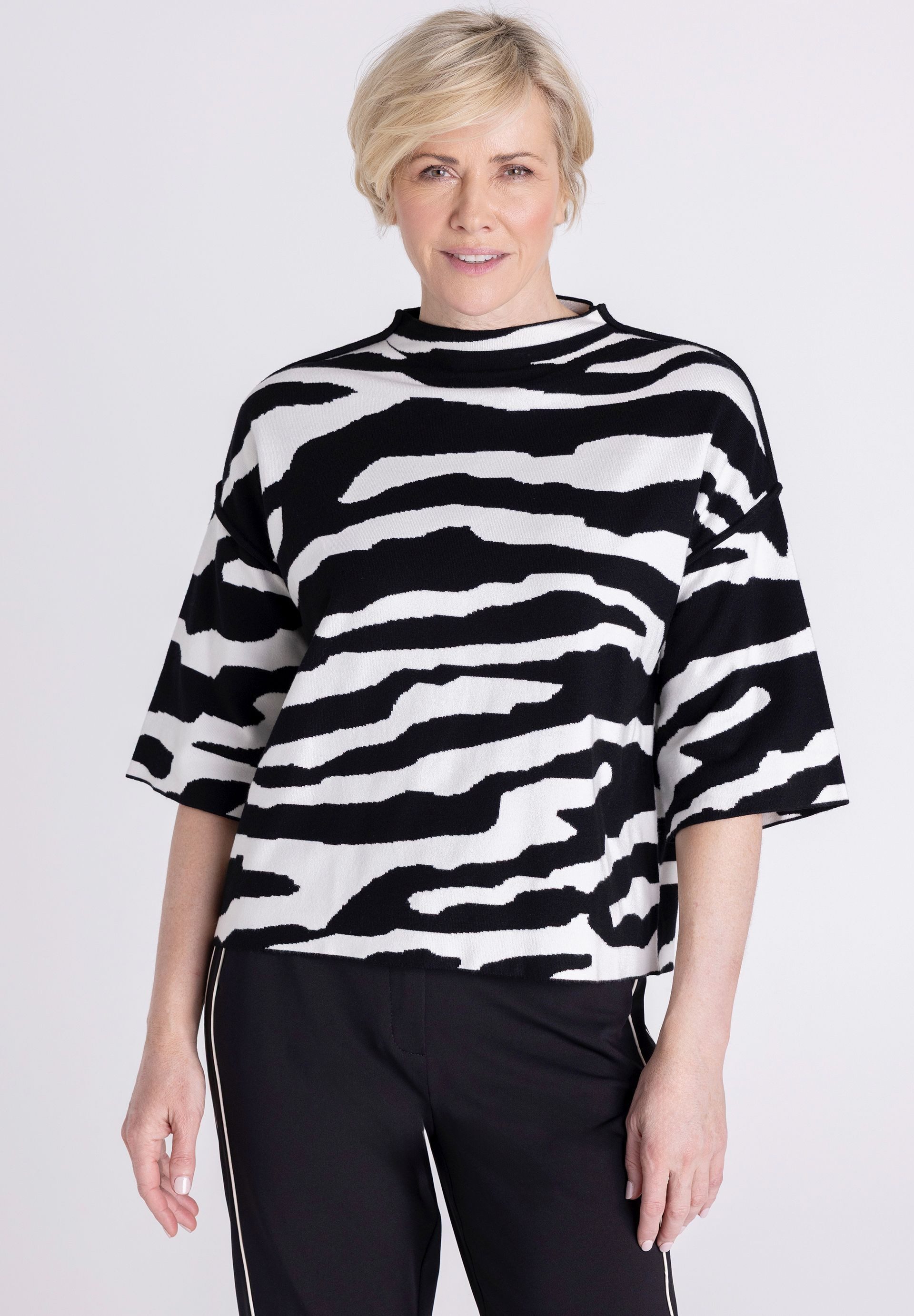 FRANK WALDER Strickpullover mit Animal-Print