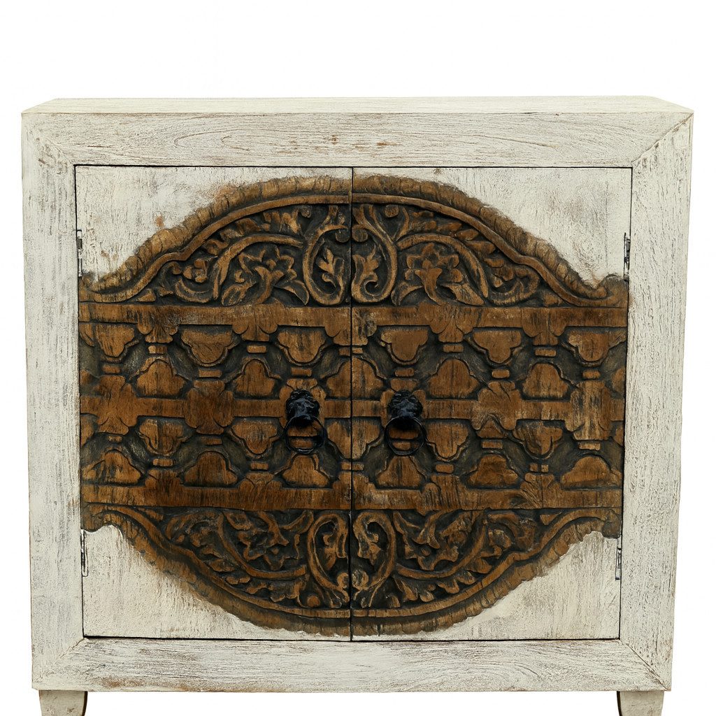 Marrakesch Orient & Mediterran Interior Kommode Vintage Kommode Aswa handgefertigt aus Mangoholz in Antik-Weiß 90 cm (1 St), Handarbeit