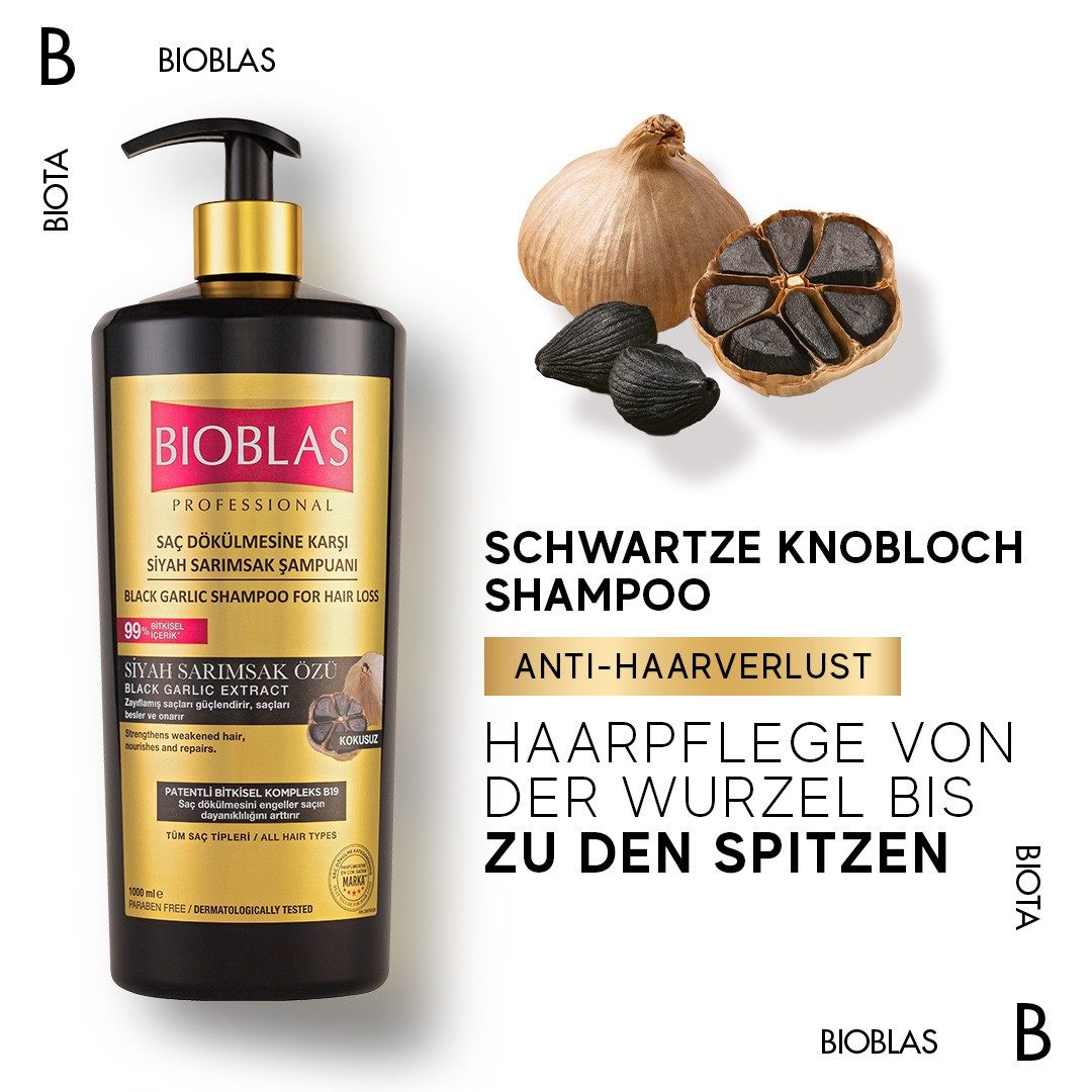 Bioblas Haarshampoo Schwarzer Knoblauch Shampoo 1000ml Anti Haarausfall für M/F geruchlos