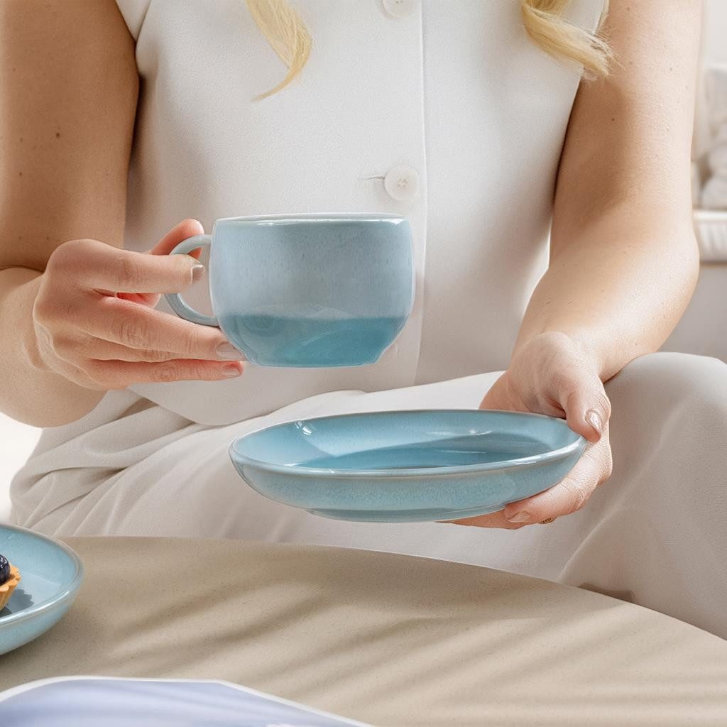 like. by Villeroy & Boch Kaffeeservice Perlemor Aqua Kaffeeservice 18er Set (18-tlg), 6 Personen, Porzellan